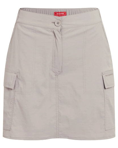 Soft Mushroom coloured Craghoppers Womens NosiLife Pro Cargo Skort on white background 