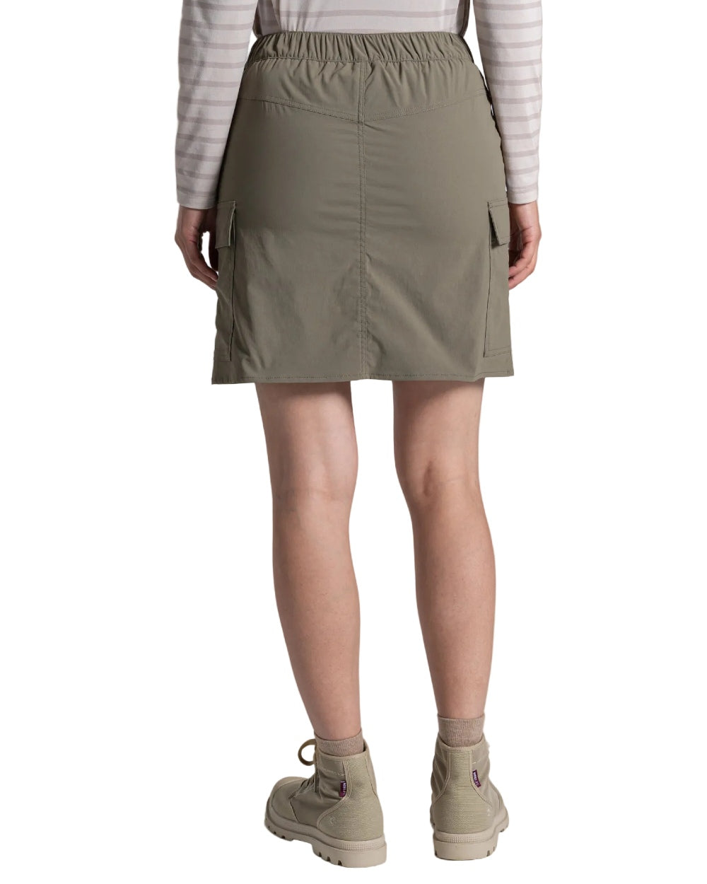 Wild Olive coloured Craghoppers Womens NosiLife Pro Cargo Skort on white background 