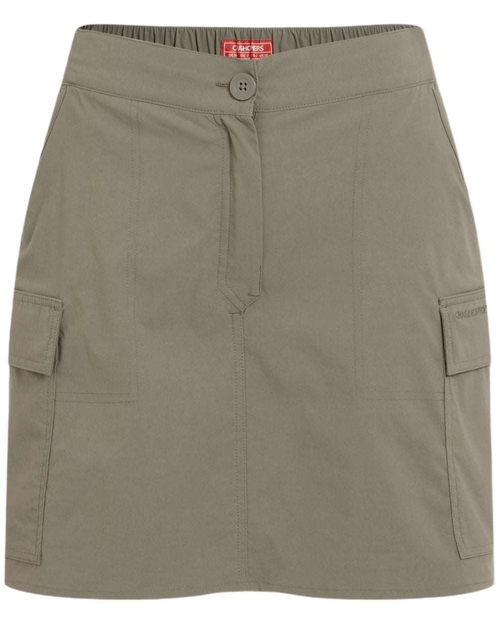 Wild Olive coloured Craghoppers Womens NosiLife Pro Cargo Skort on white background 