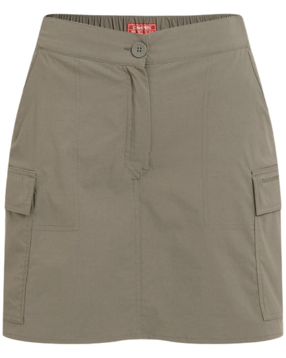 Wild Olive coloured Craghoppers Womens NosiLife Pro Cargo Skort on white background 