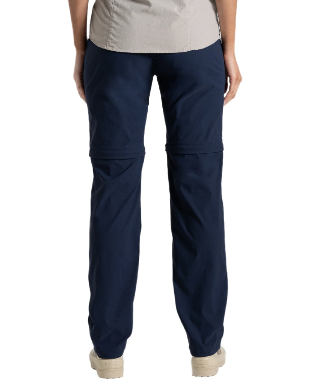 Blue Navy coloured Craghoppers Womens NosiLife Pro Convertible Trousers on white background 