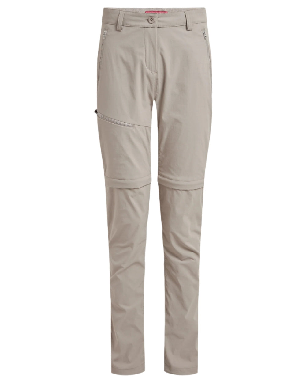 Soft Mushroom coloured Craghoppers Womens NosiLife Pro Convertible Trousers on white background 