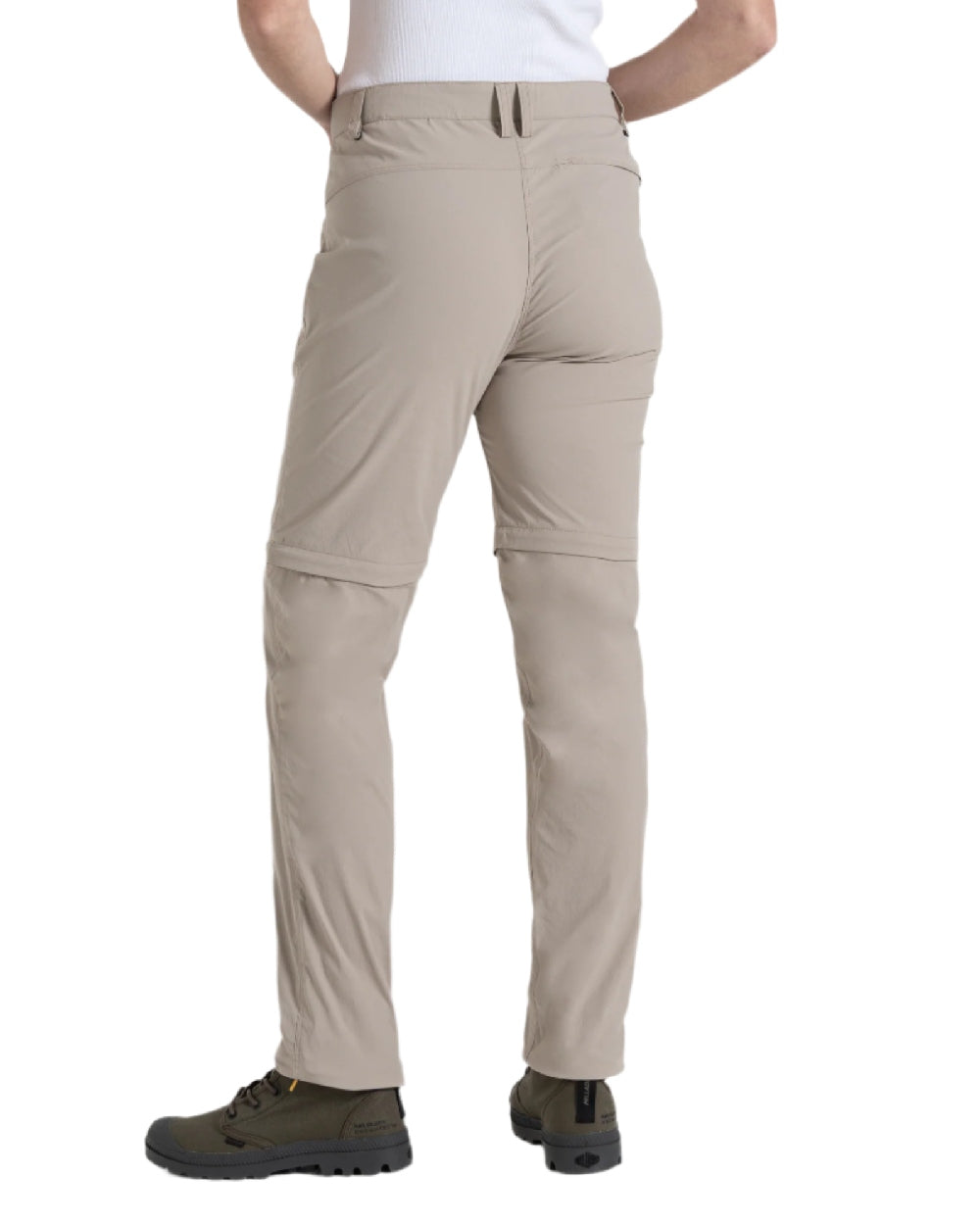 Soft Mushroom coloured Craghoppers Womens NosiLife Pro Convertible Trousers on white background 