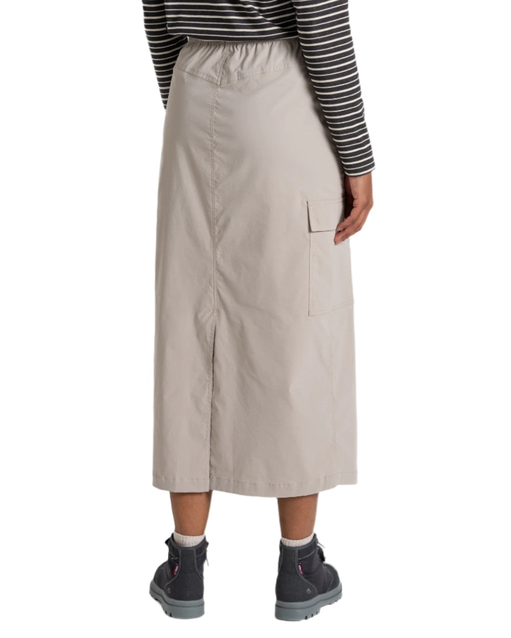 Soft Mushroom coloured Craghoppers Womens NosiLife Pro Midi Skirt on white background 