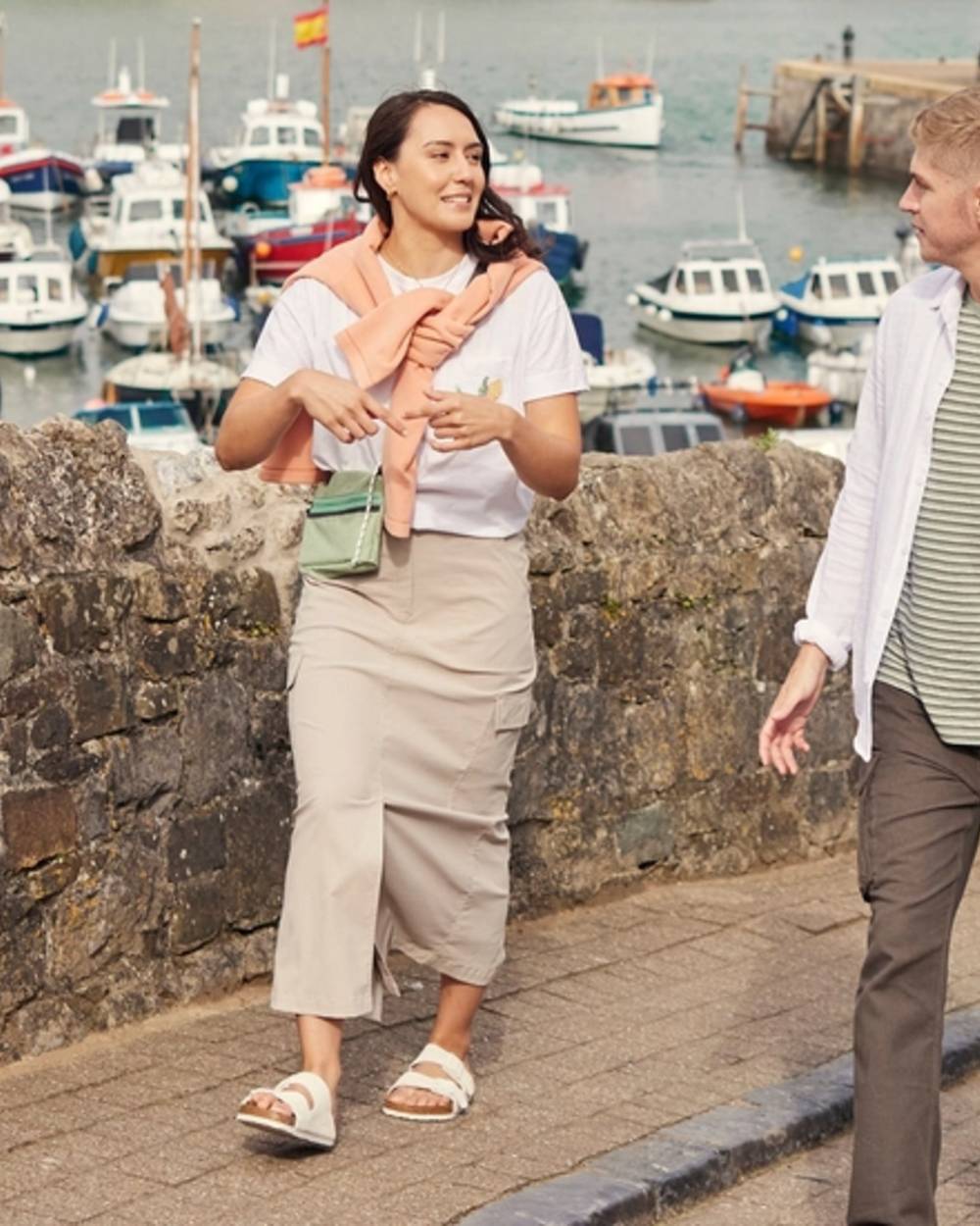 Soft Mushroom coloured Craghoppers Womens NosiLife Pro Midi Skirt on port background 