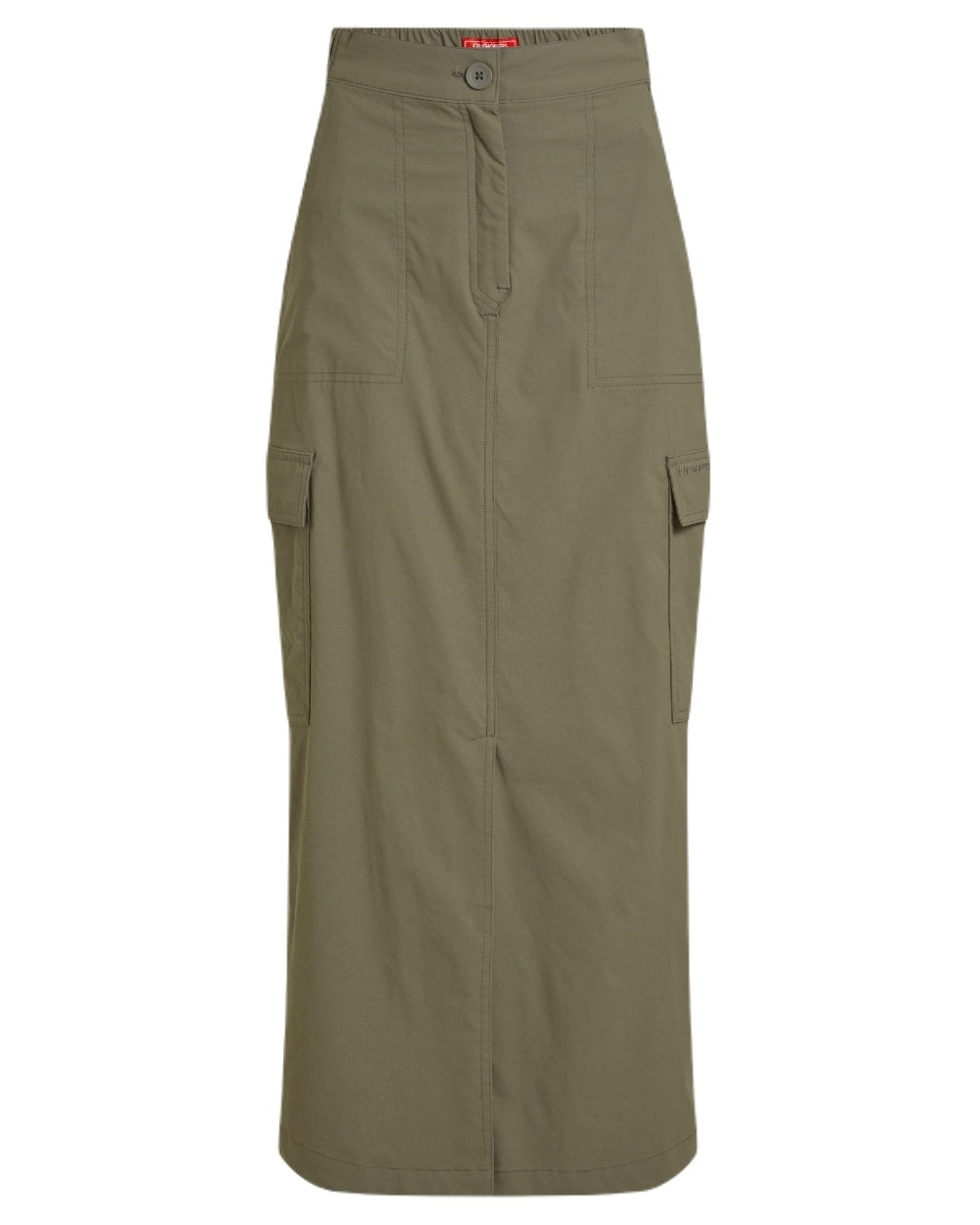 Wild Olive coloured Craghoppers Womens NosiLife Pro Midi Skirt on white background 