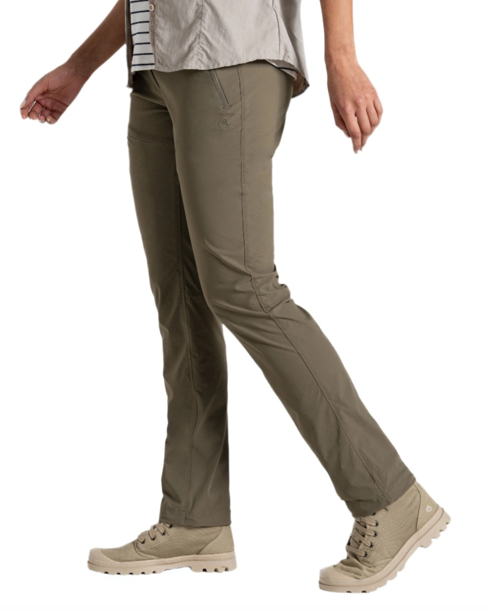 Wild Olive coloured Craghoppers Womens NosiLife Pro Trousers III on white background 