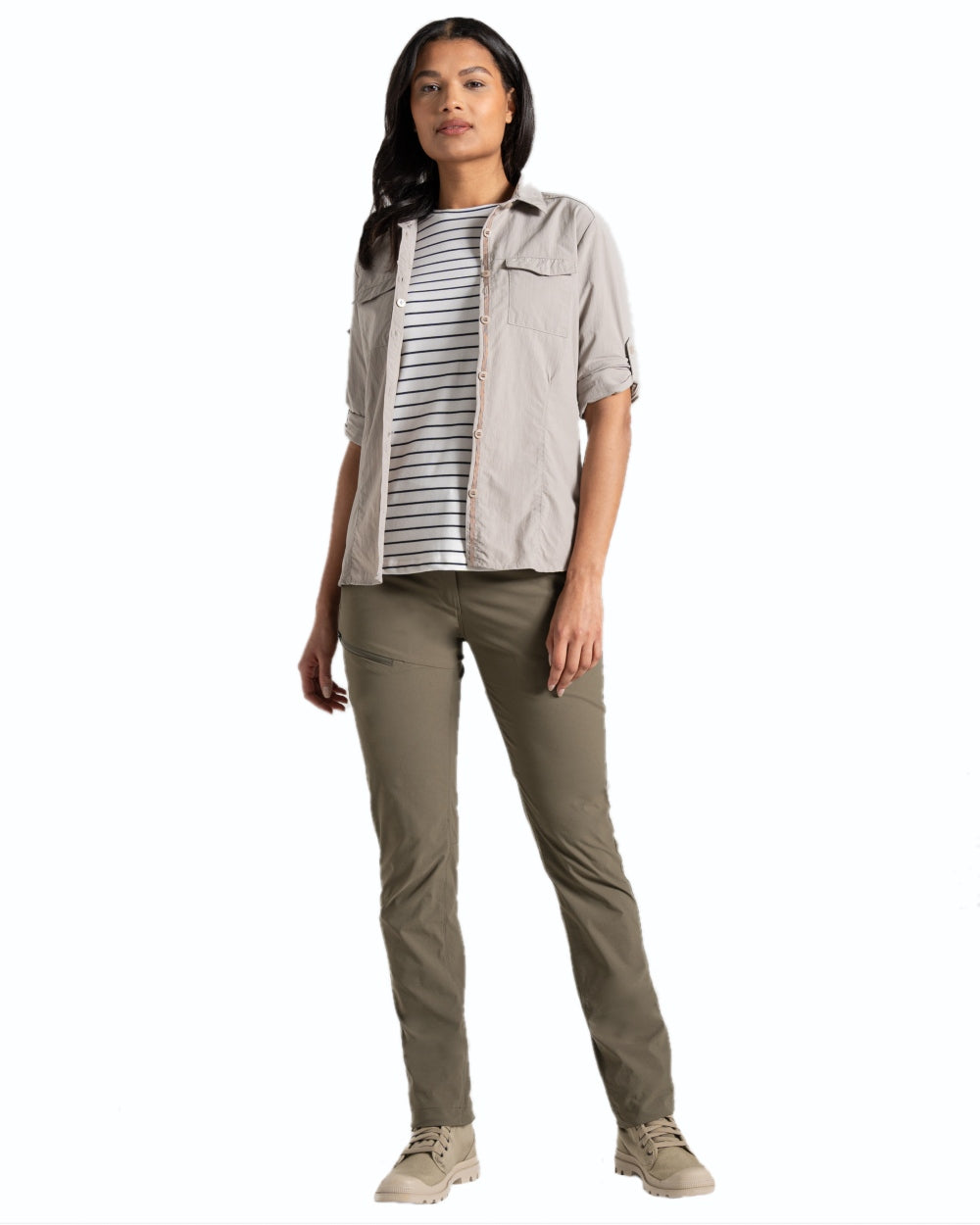 Wild Olive coloured Craghoppers Womens NosiLife Pro Trousers III on white background 