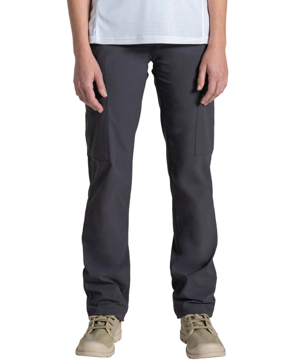 Dark Iron coloured Craghoppers Womens NosiLife Rif Stretch Cargo Trousers on white background 