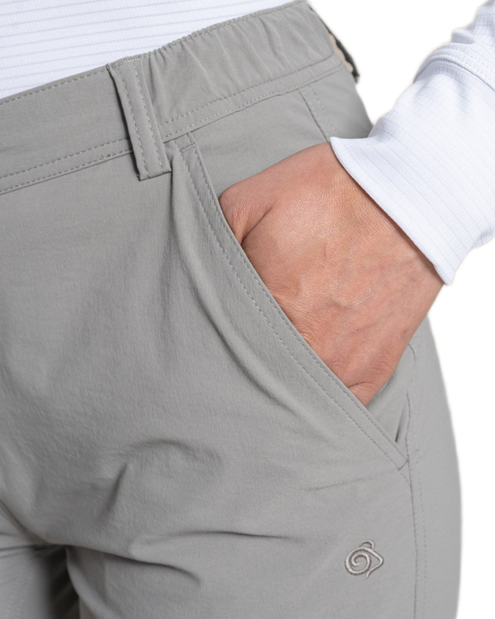 Vert coloured Craghoppers Womens NosiLife Rif Stretch Cargo Trousers on white background 