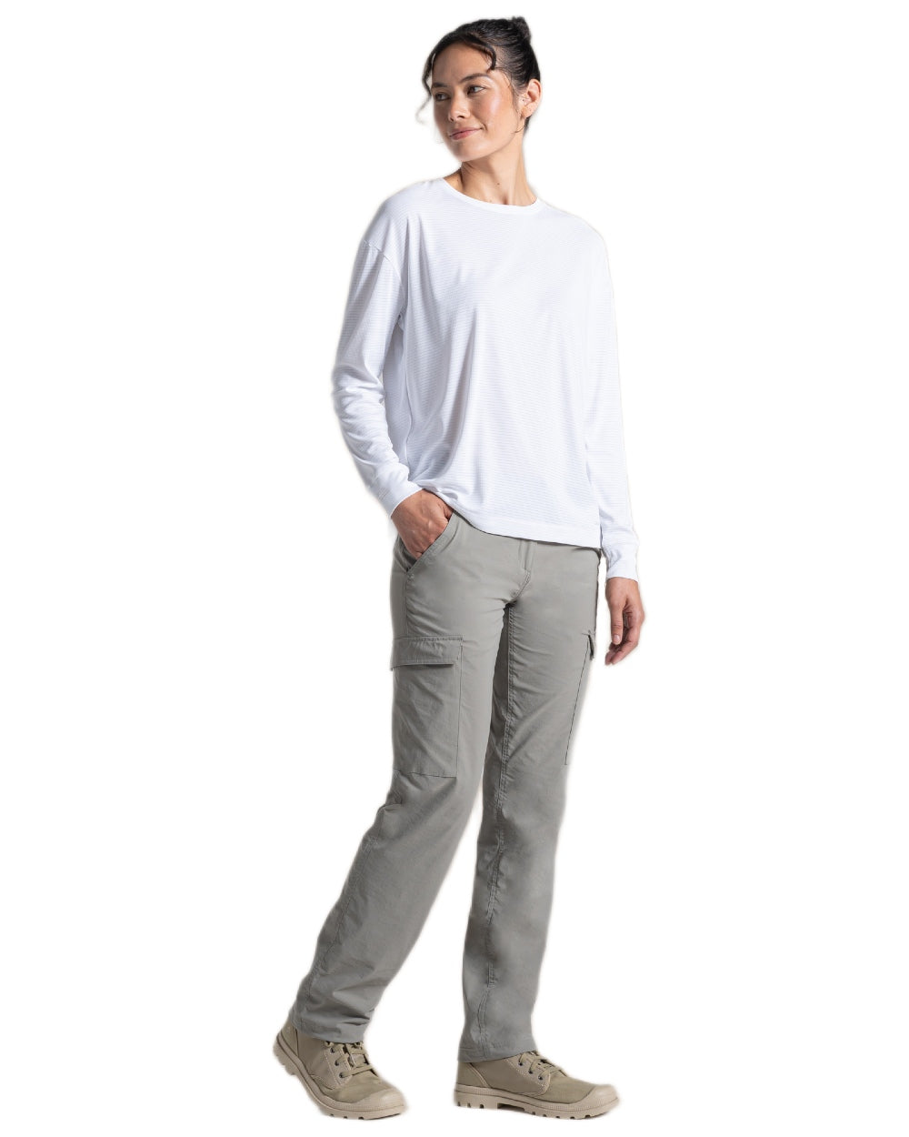 Vert coloured Craghoppers Womens NosiLife Rif Stretch Cargo Trousers on white background 