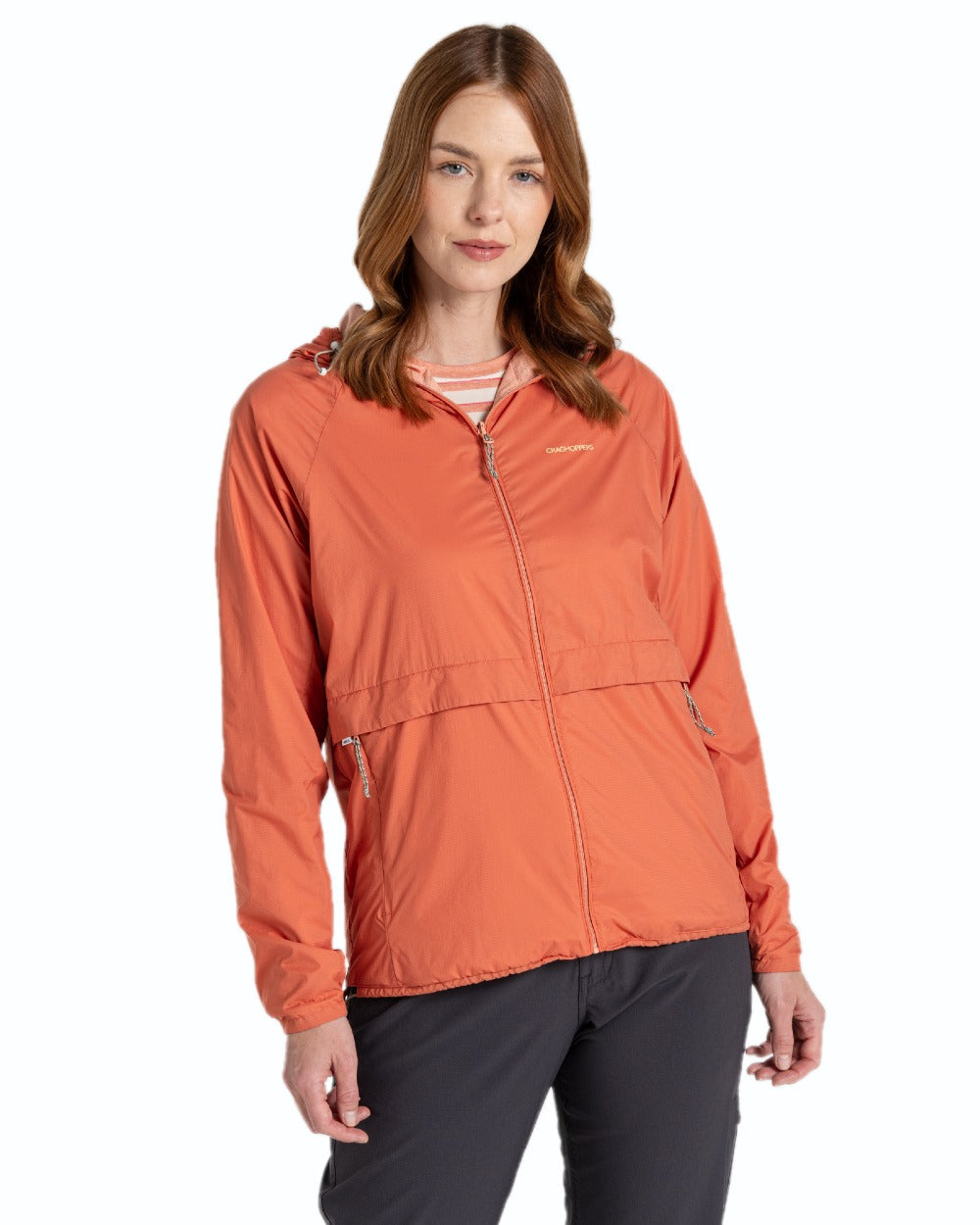 Red Sandstone Clay coloured Craghoppers Womens NosiLife Rosa Reversible Jacket on white background 