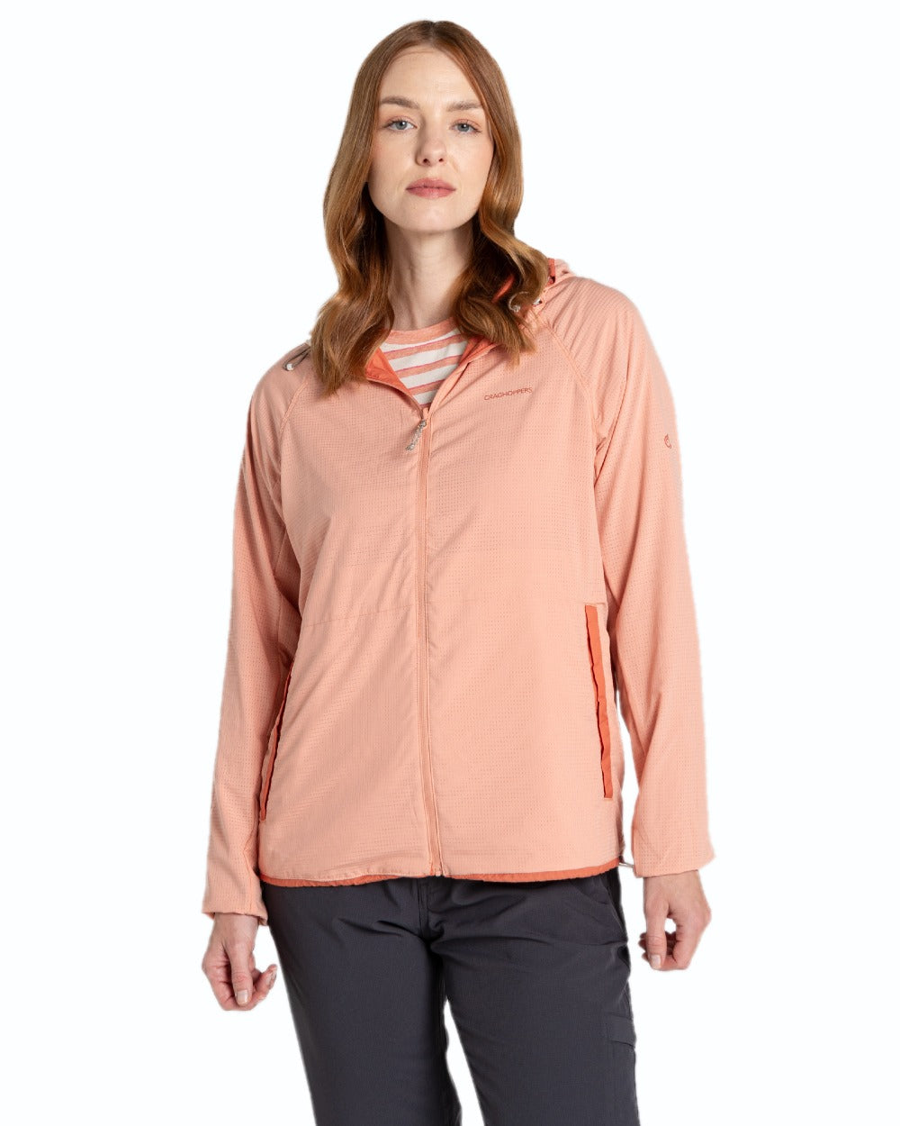Red Sandstone Clay coloured Craghoppers Womens NosiLife Rosa Reversible Jacket on white background 