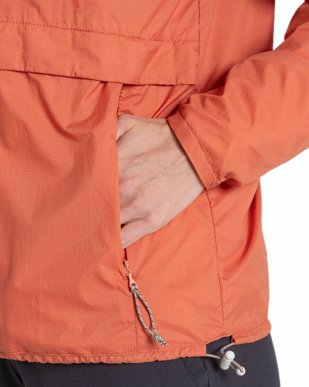 Red Sandstone Clay coloured Craghoppers Womens NosiLife Rosa Reversible Jacket on white background 