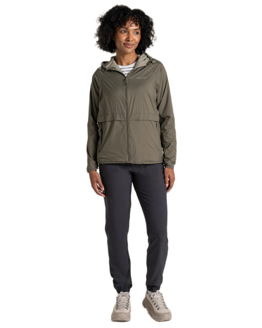 Wild Olive Vert coloured Craghoppers Womens NosiLife Rosa Reversible Jacket on white background 