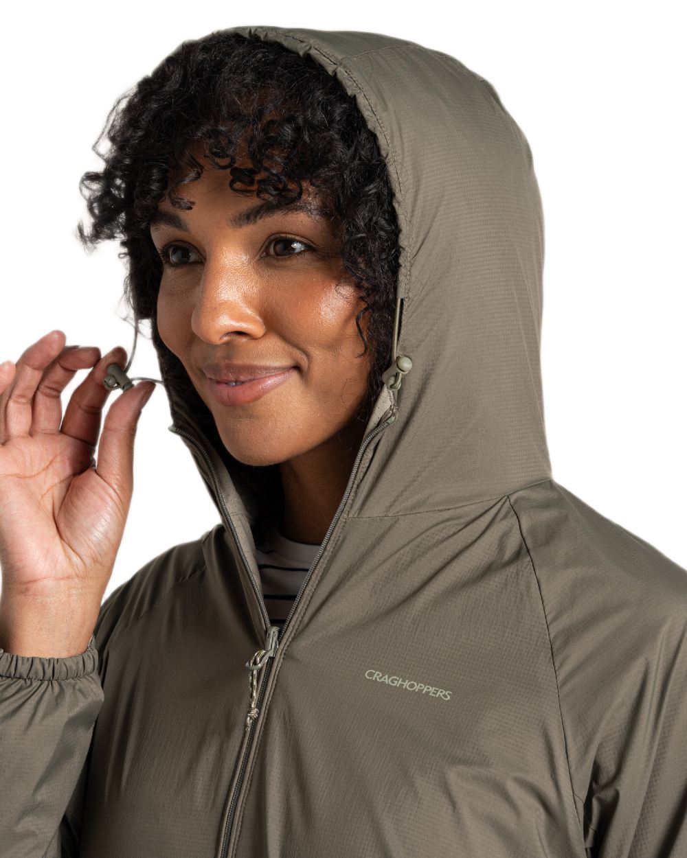 Wild Olive Vert coloured Craghoppers Womens NosiLife Rosa Reversible Jacket on white background 