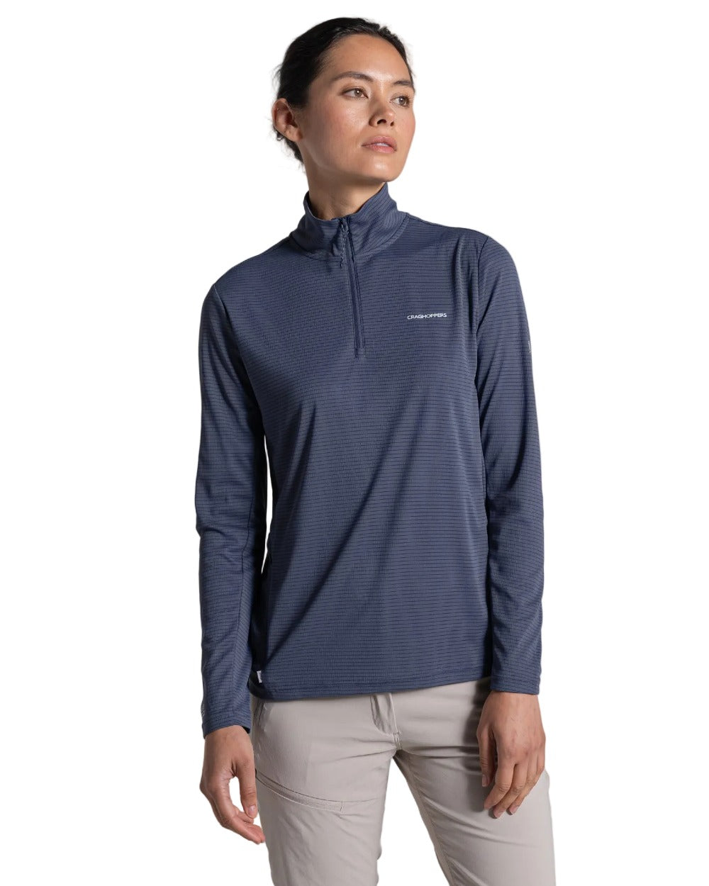 Anthracite coloured Craghoppers Womens NosiLife SolarShield+ Half Zip Top on white background 