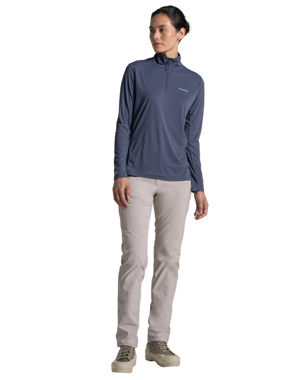 Anthracite coloured Craghoppers Womens NosiLife SolarShield+ Half Zip Top on white background 