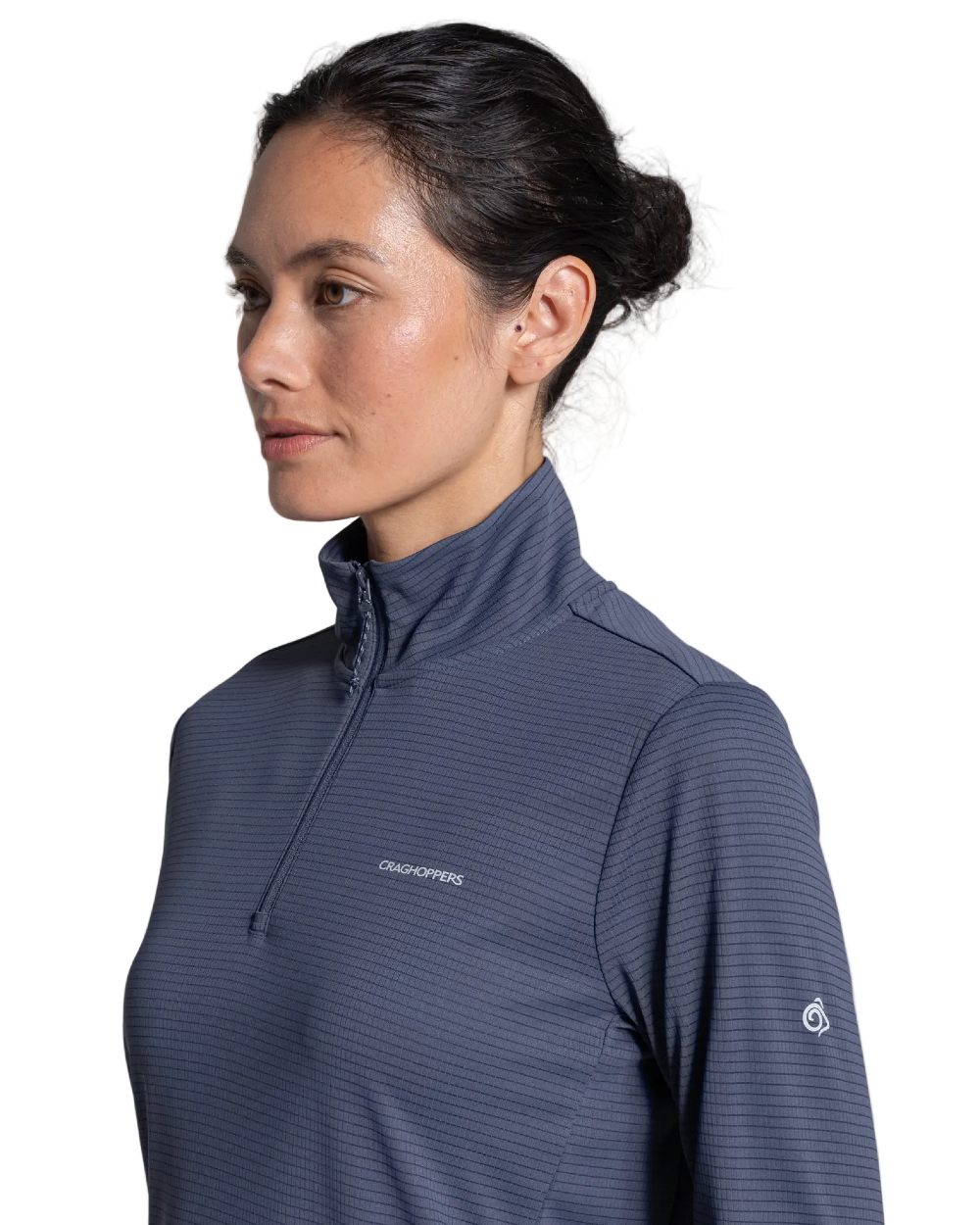 Anthracite coloured Craghoppers Womens NosiLife SolarShield+ Half Zip Top on white background 