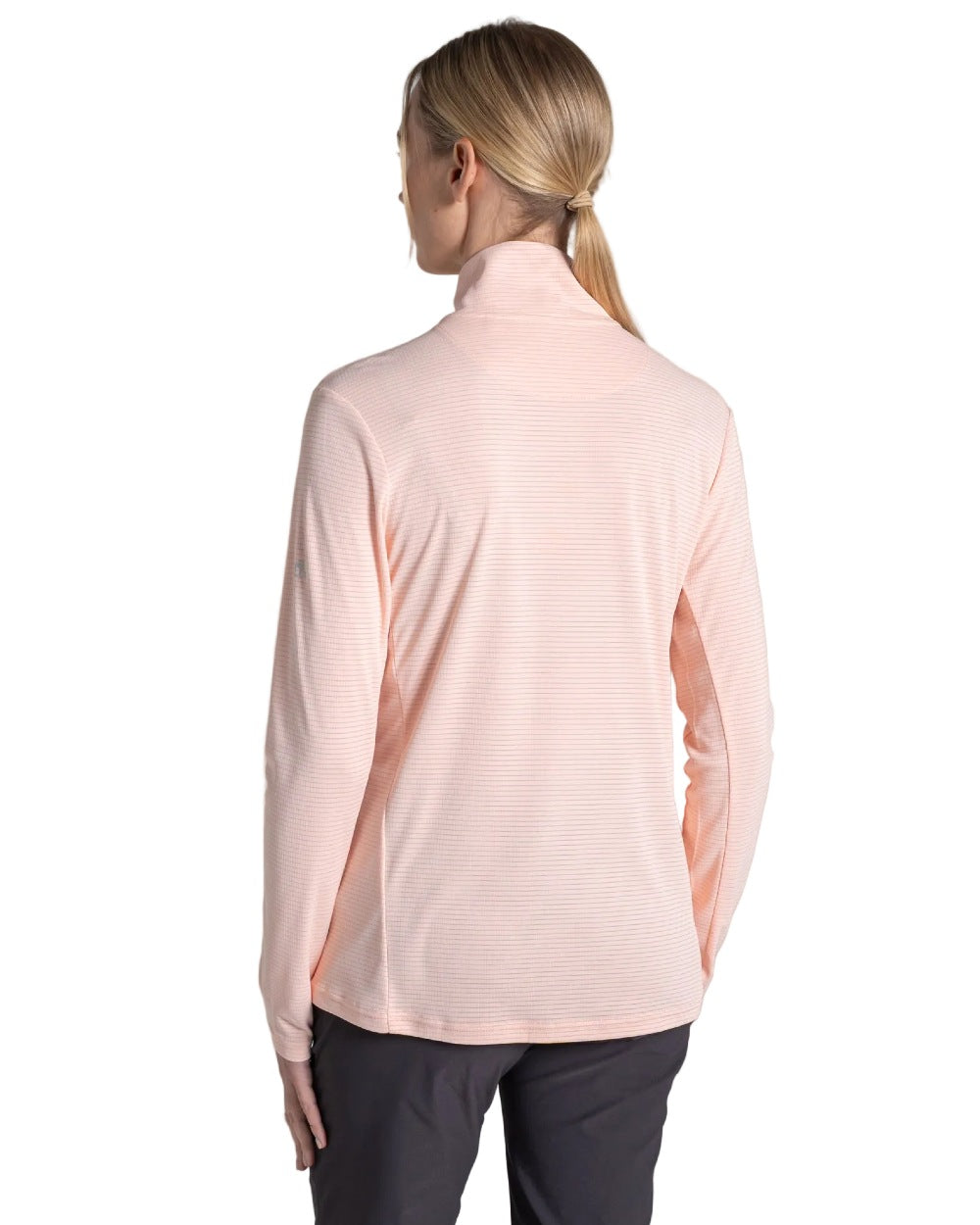 Sherbert coloured Craghoppers Womens NosiLife SolarShield+ Half Zip Top on white background 