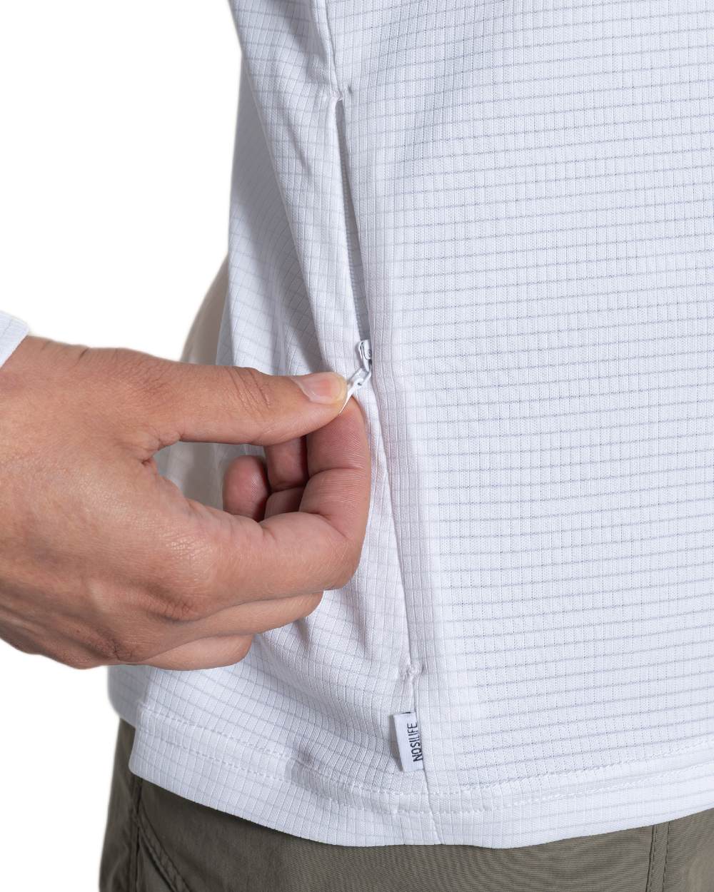 White coloured Craghoppers Womens NosiLife SolarShield+ Half Zip Top on white background 