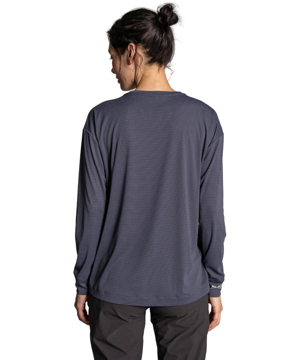 Anthracite coloured Craghoppers Womens NosiLife SolarShield+ Long Sleeved T-Shirt on white background 