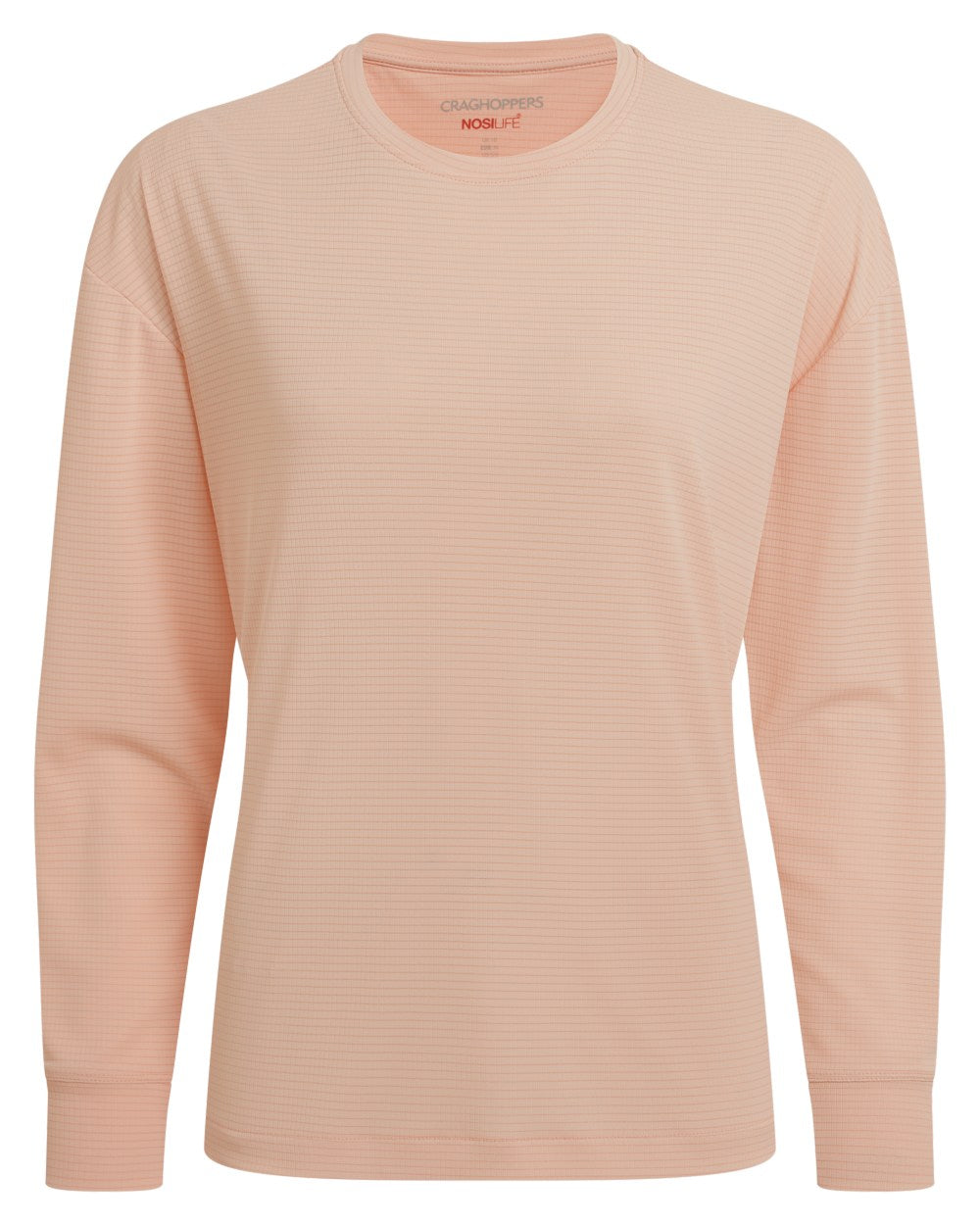Sherbert coloured Craghoppers Womens NosiLife SolarShield+ Long Sleeved T-Shirt on white background 