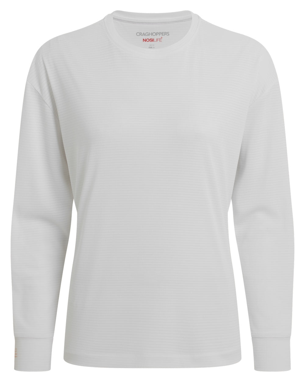 White coloured Craghoppers Womens NosiLife SolarShield+ Long Sleeved T-Shirt on white background 