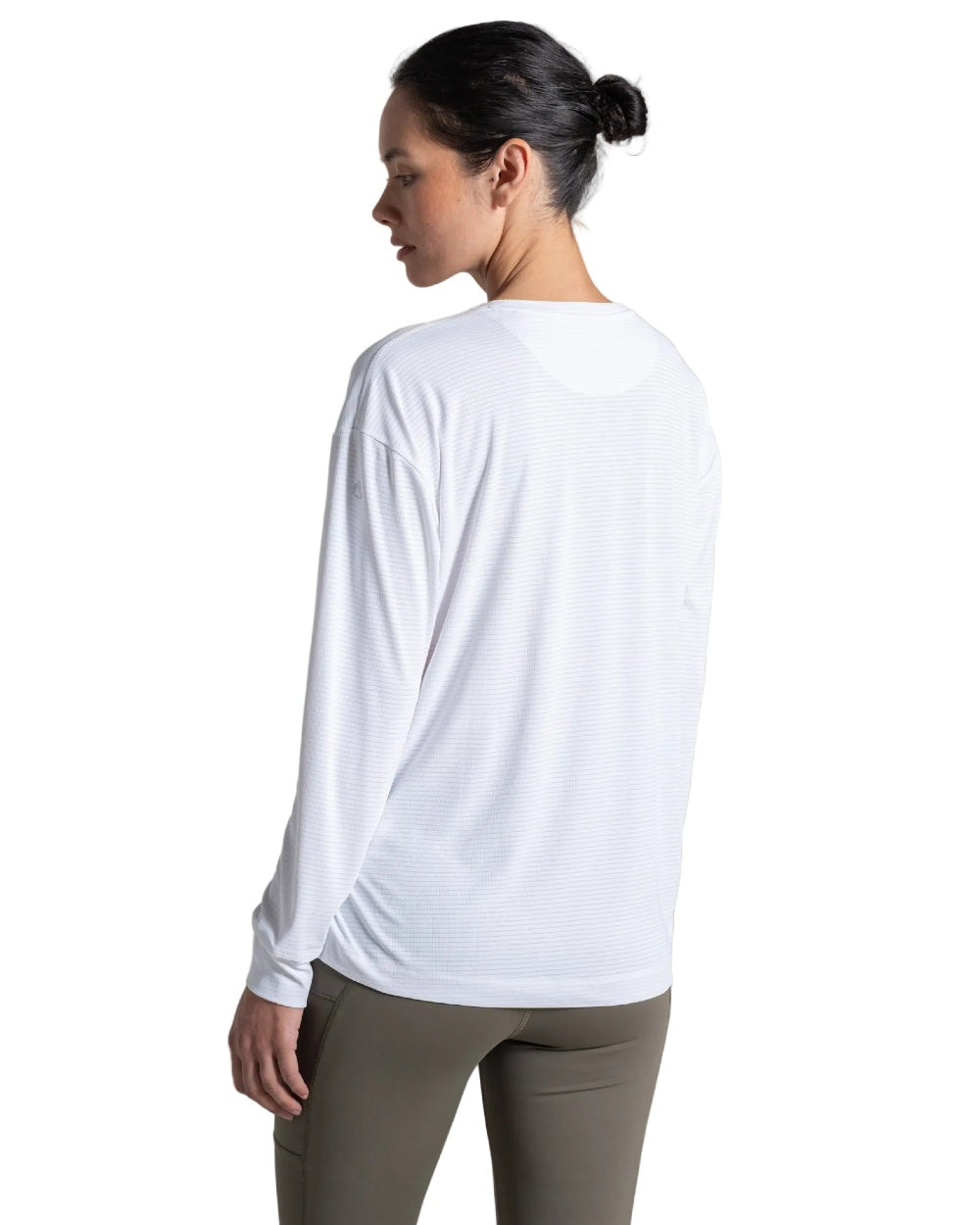 White coloured Craghoppers Womens NosiLife SolarShield+ Long Sleeved T-Shirt on white background 