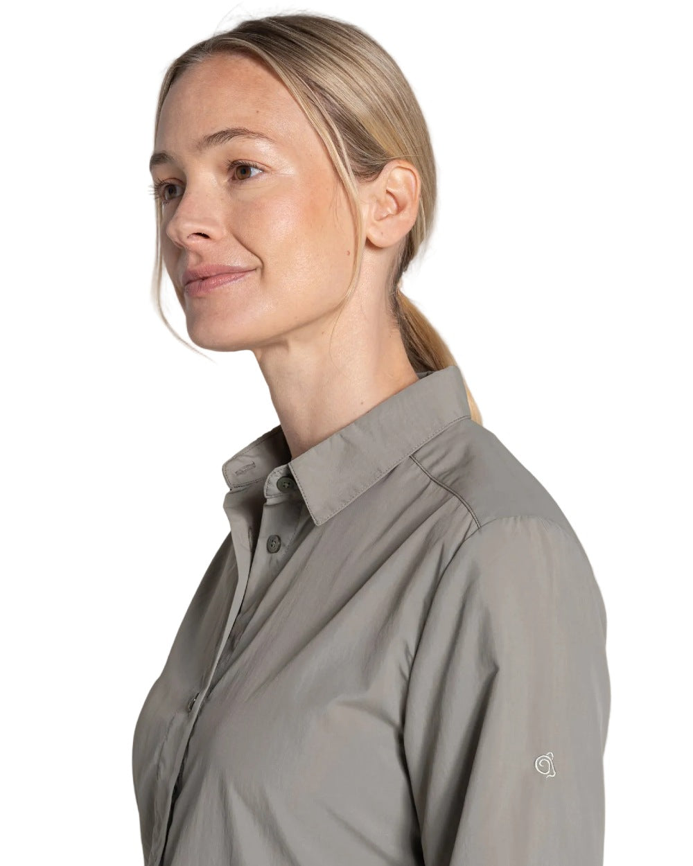 Vert coloured Craghoppers Womens Nosiife Alma Long Sleeved Shirt on white background 