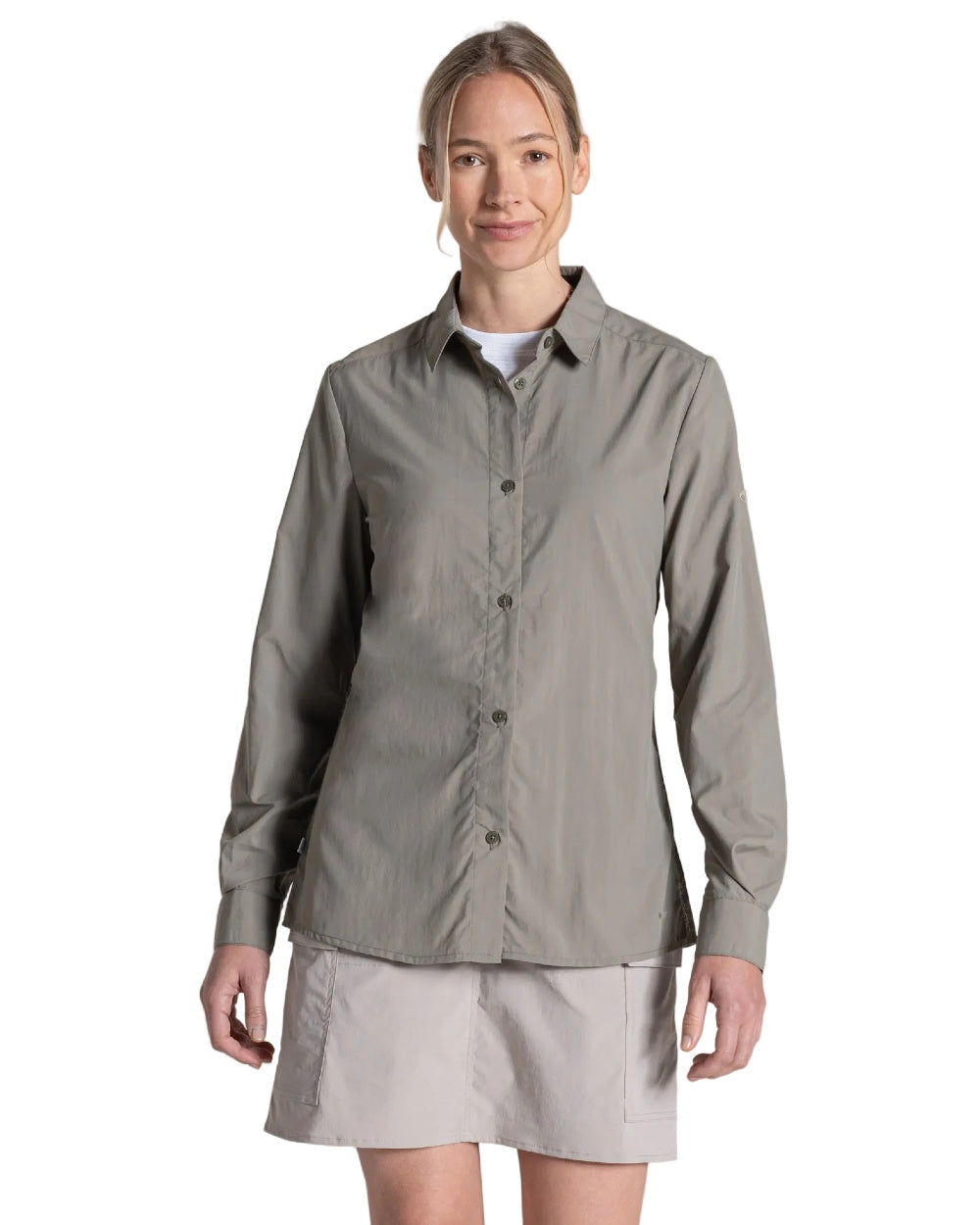 Vert coloured Craghoppers Womens Nosiife Alma Long Sleeved Shirt on white background 