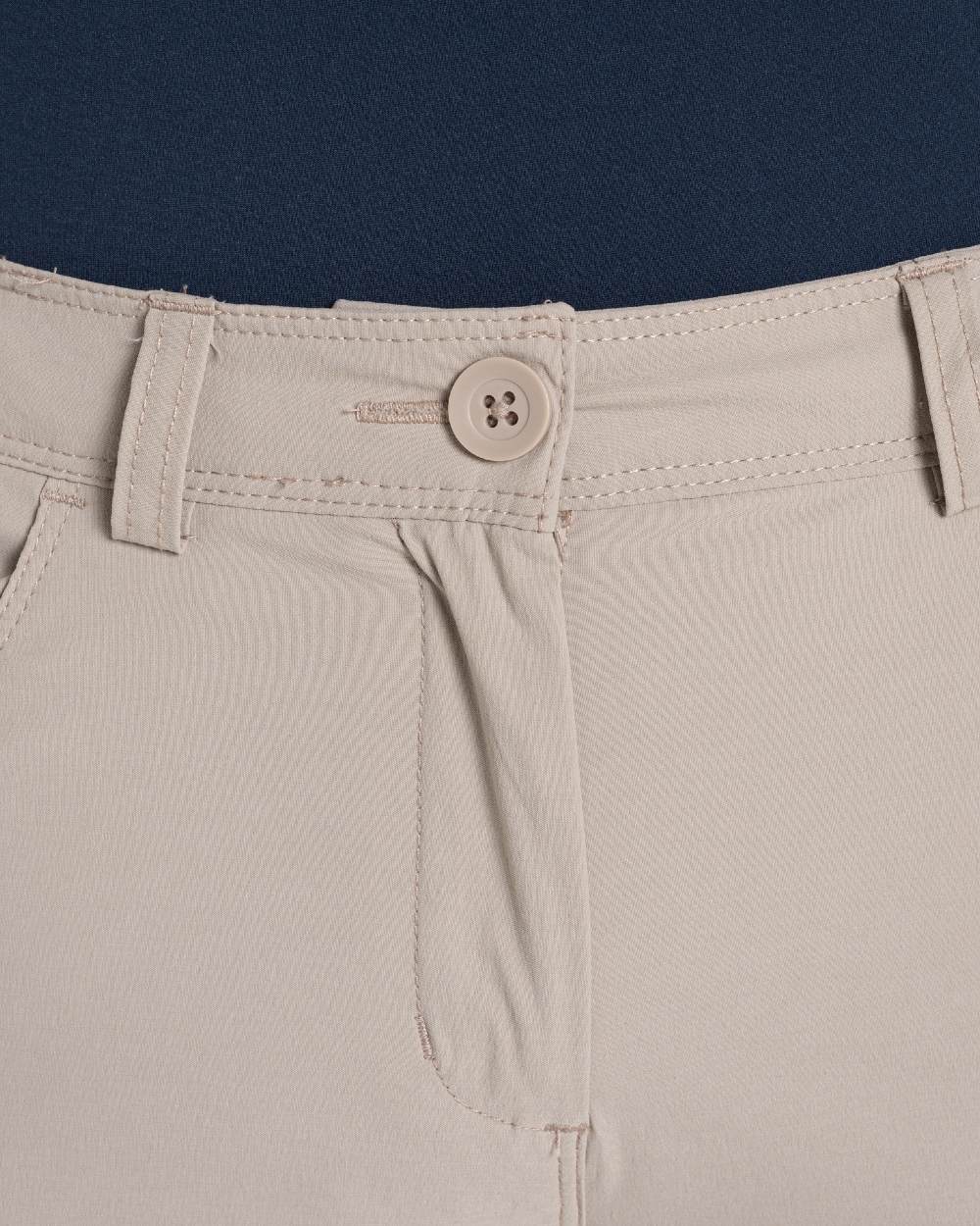 Soft Mushroom coloured Craghoppers Womens Nosilife Milla Golf Trousers on white background 