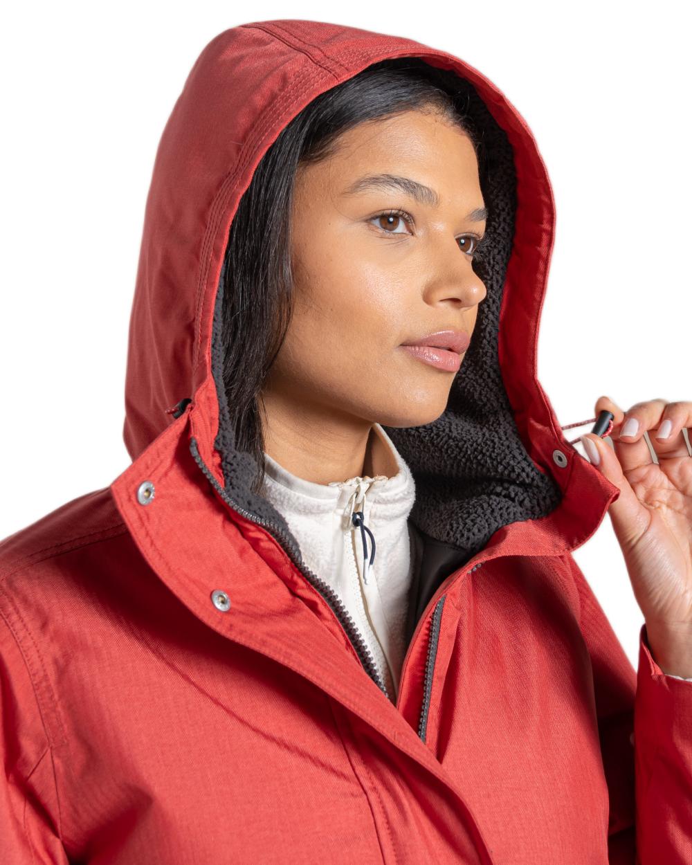 Compote Red coloured Craghoppers Womens Orrest Jacket on white background 