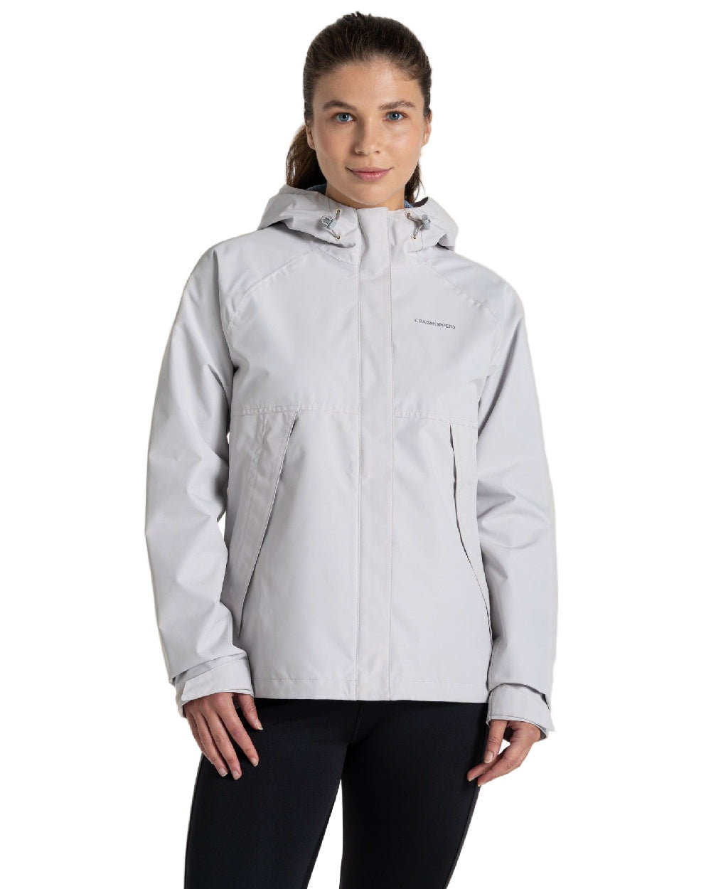 Light Grey Coloured Craghoppers Womens Ossus Waterproof Jacket on  white background 