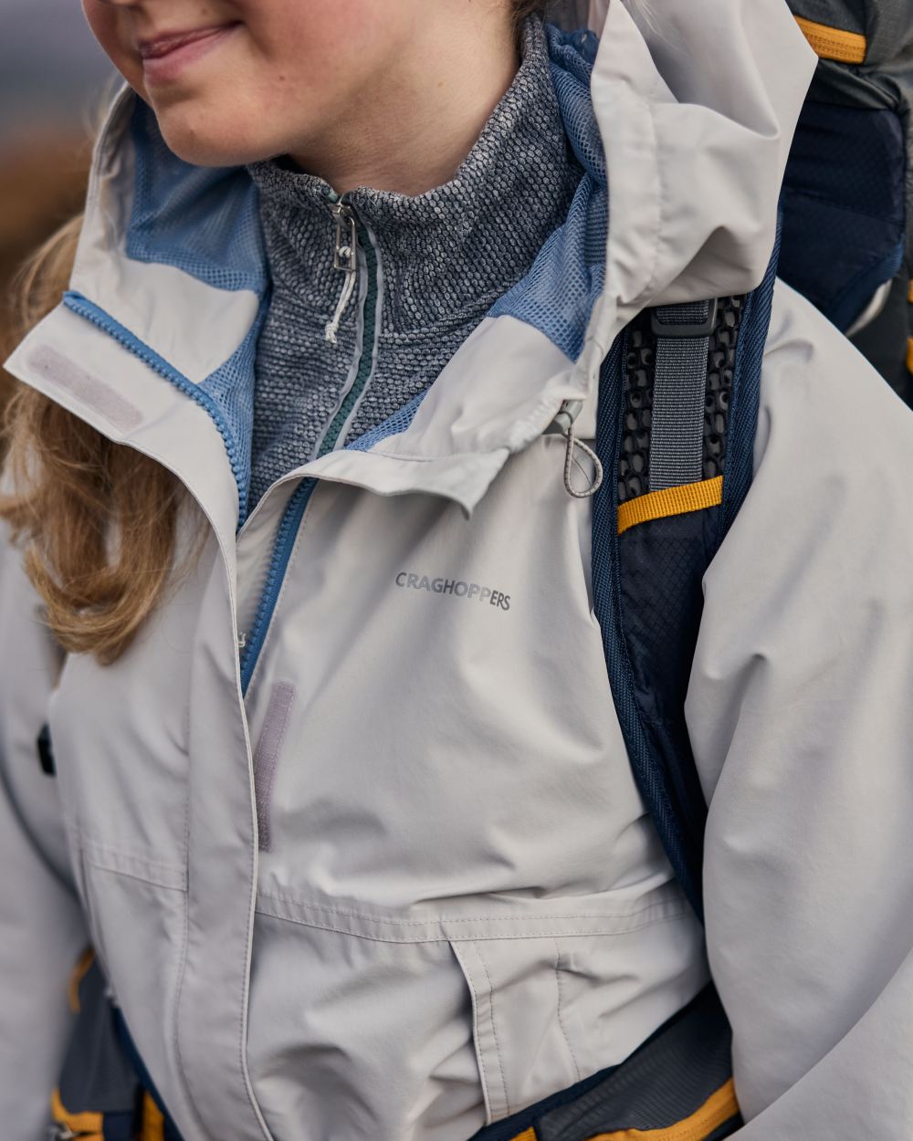 Light Grey Coloured Craghoppers Womens Ossus Waterproof Jacket on  outdoor background 