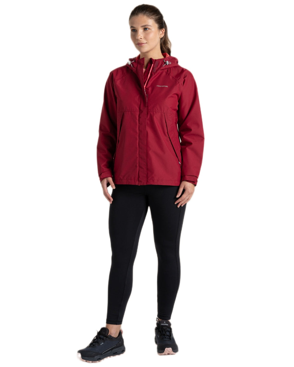 Sumac Red Coloured Craghoppers Womens Ossus Waterproof Jacket on  white background 