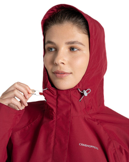 Sumac Red Coloured Craghoppers Womens Ossus Waterproof Jacket on  white background 
