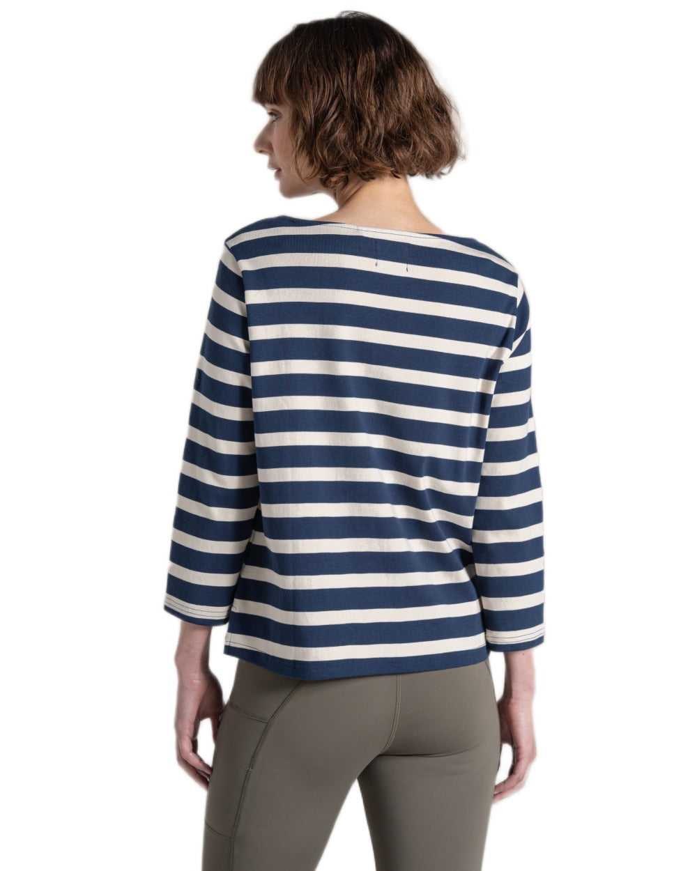 Blue Navy Stripe coloured Craghoppers Womens Pavey Long Sleeved Top on white background 