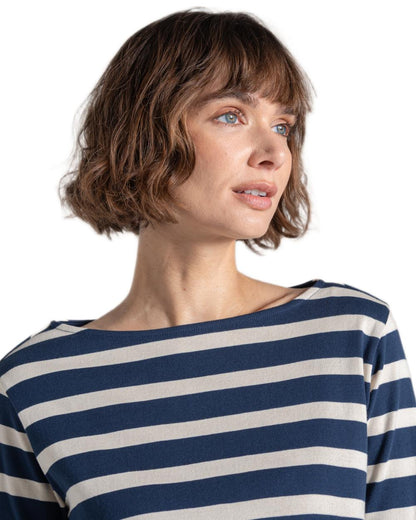 Blue Navy Stripe coloured Craghoppers Womens Pavey Long Sleeved Top on white background 
