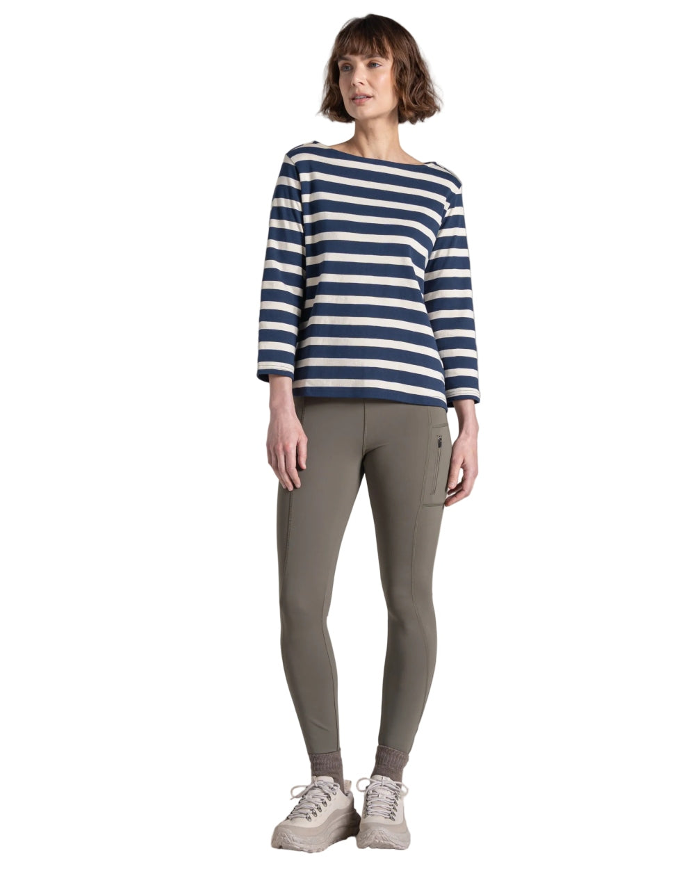 Blue Navy Stripe coloured Craghoppers Womens Pavey Long Sleeved Top on white background 