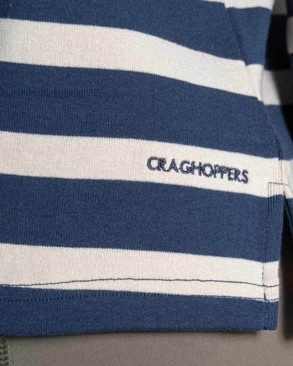 Blue Navy Stripe coloured Craghoppers Womens Pavey Long Sleeved Top on white background 