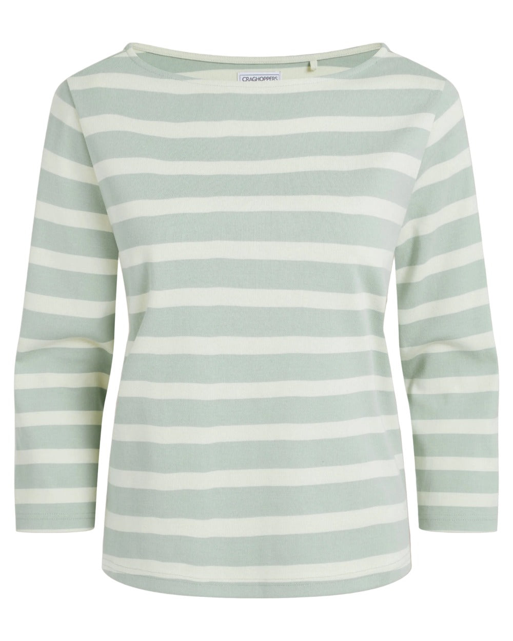 Iced Matcha Stripe coloured Craghoppers Womens Pavey Long Sleeved Top on white background 