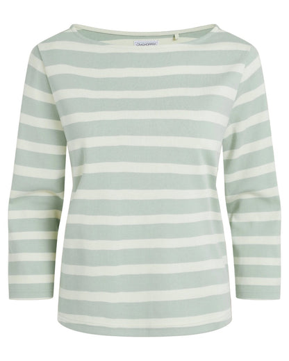 Iced Matcha Stripe coloured Craghoppers Womens Pavey Long Sleeved Top on white background 
