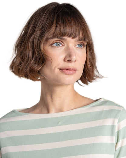 Iced Matcha Stripe coloured Craghoppers Womens Pavey Long Sleeved Top on white background 