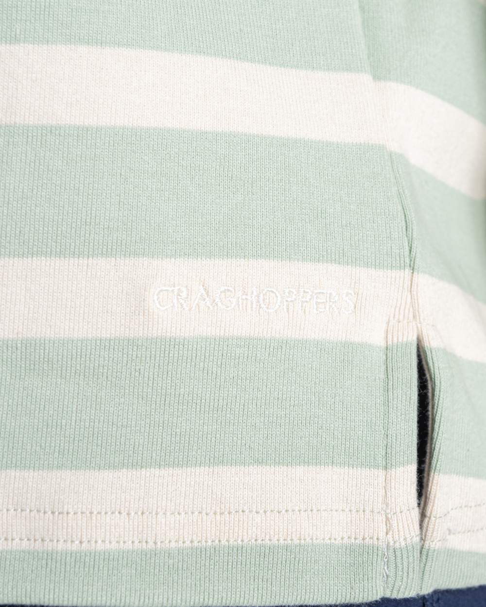 Iced Matcha Stripe coloured Craghoppers Womens Pavey Long Sleeved Top on white background 