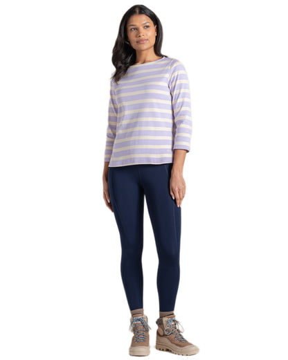 Parma Violet Stripe coloured Craghoppers Womens Pavey Long Sleeved Top on white background 