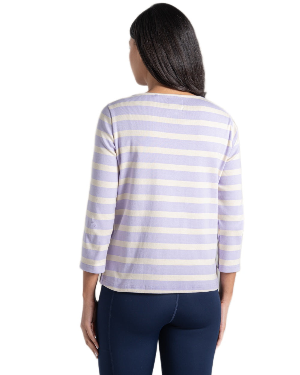 Parma Violet Stripe coloured Craghoppers Womens Pavey Long Sleeved Top on white background 