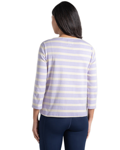 Parma Violet Stripe coloured Craghoppers Womens Pavey Long Sleeved Top on white background 