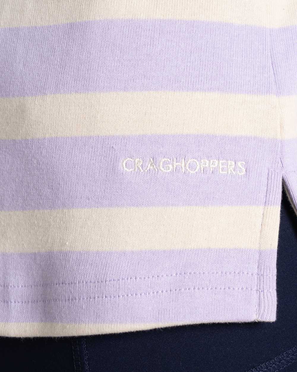 Parma Violet Stripe coloured Craghoppers Womens Pavey Long Sleeved Top on white background 