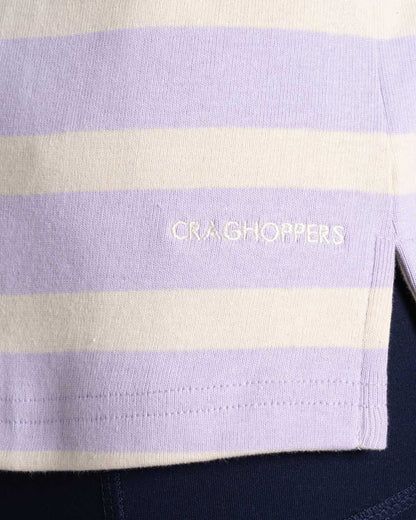 Parma Violet Stripe coloured Craghoppers Womens Pavey Long Sleeved Top on white background 